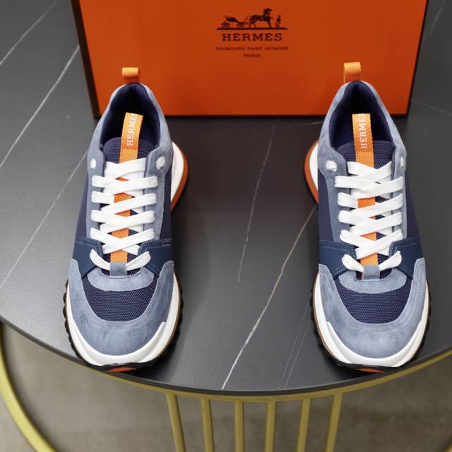 Factory Price: Hermes Leader Sneakers! Multi-color patchwork high-tech twill, ca