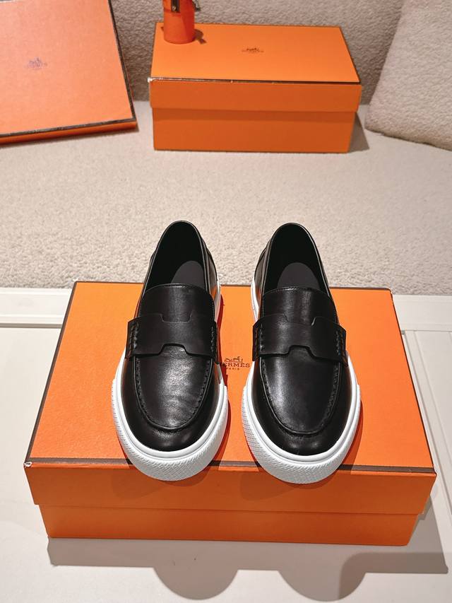 Fixed price, no discounts! Hermes# Platform Couple Loafers These calfskin and wa