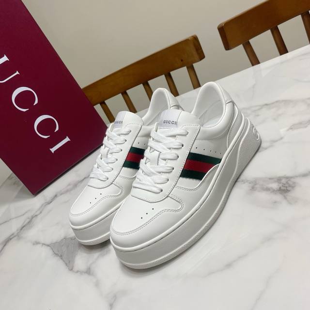 Men's Gucci platform white sneakers, same style worn by Bai Lu, trending on Xiao