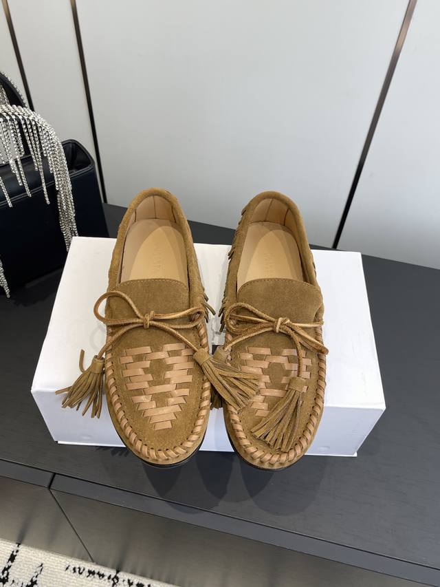 Top-tier version Isabel Marant 25Ss Suede Woven Nomad Loafers Autumn suede woven