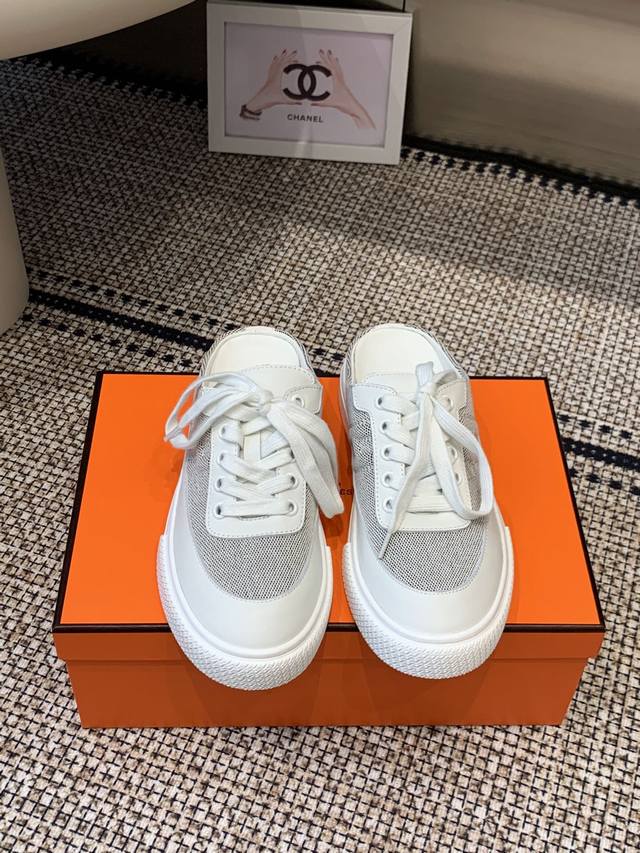 Hermes H-lace-up slip-on mules. Exquisite craftsmanship, newly released in bouti