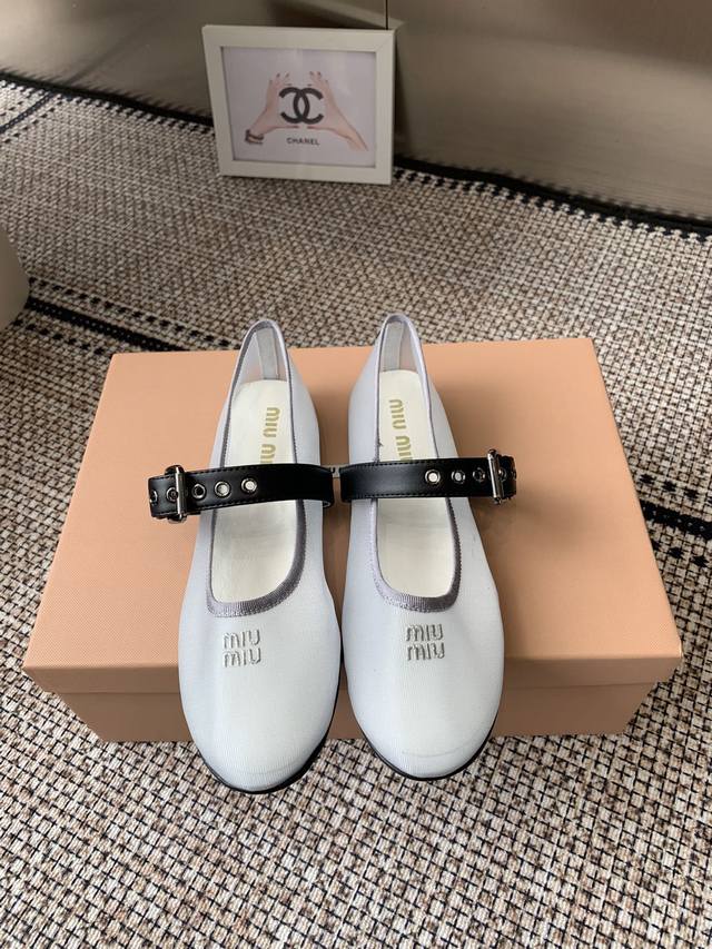 Miumiu 25Ss New Slip-on Mary Jane Mesh Ballet Flats Official Spring/Summer Runwa