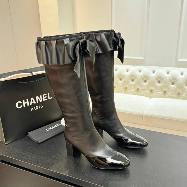 Autumn/Winter New Arrival Bow High Boots Top Quality 6.5cm Chunky Heel Mid-Calf