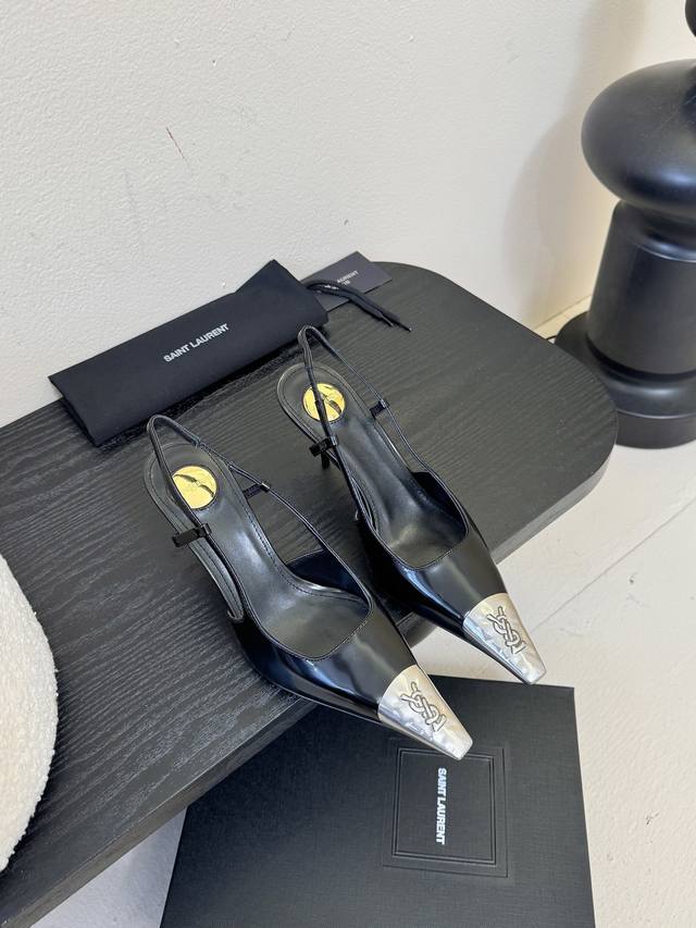 Saint Laurent* Metallic Pointed-Toe High Heels. Blending retro and modern styles