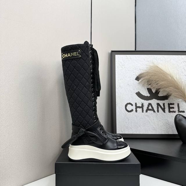 Chanel 2025 Fall/Winter Collection Platform Bow Bunny Ear High Boots, Long Boots