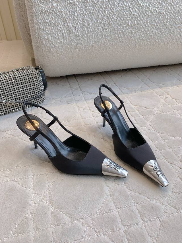 Factory Price P Saint Laurent* YSL New Pointed Toe Open Back Shoes New Black and