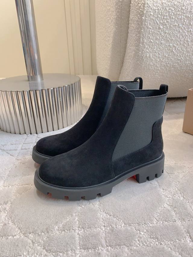 Smooth Rivet Christian Loubouti New Chelsea Platform Ankle Boots - Super Slimmin