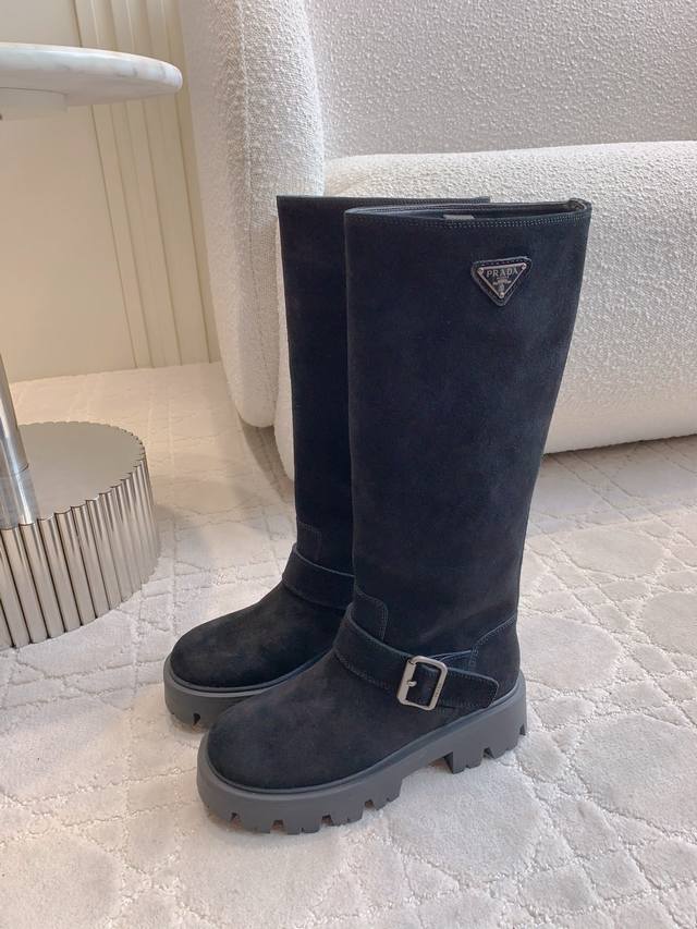 Suede leather Prad* New thick-soled over-the-knee boots, super leg-lengthening,