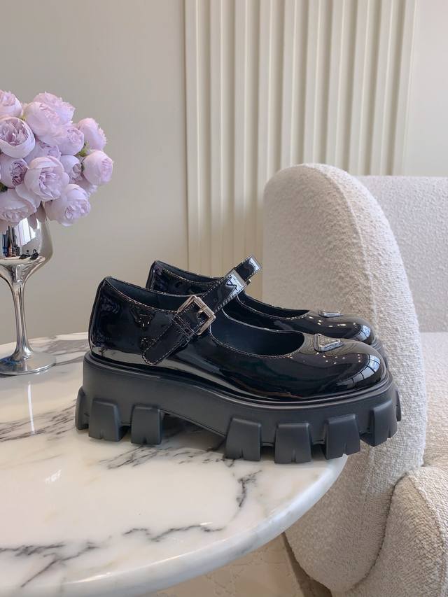 Factory Price P Prad* New Triangle Logo Thick-Soled Mary Jane Shoes Thick-soled