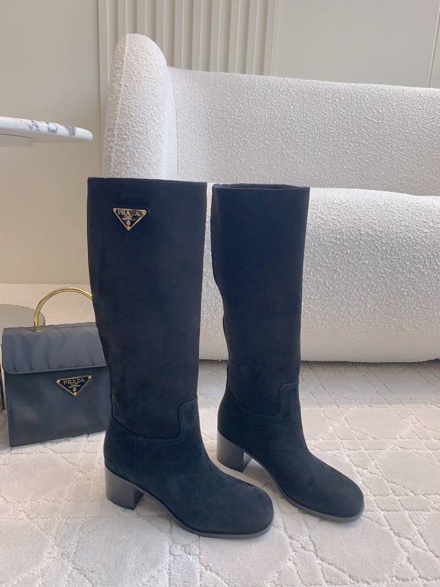 Factory Price P Prad *New High-Heeled Triangle Logo Long Boots, Super Leg-Length