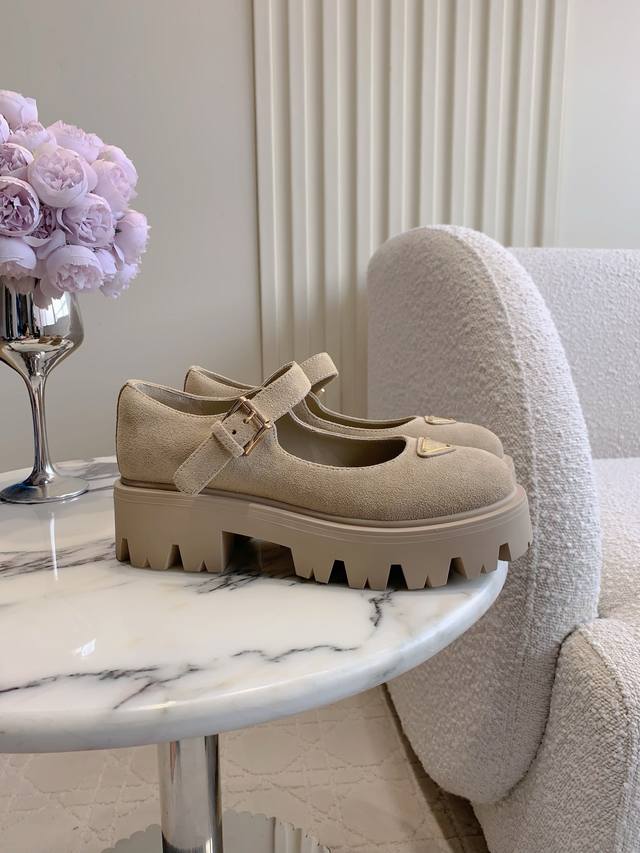 Factory Price P Top-Tier Version Prad* New Triangle Logo Thick-Soled Mary Jane S