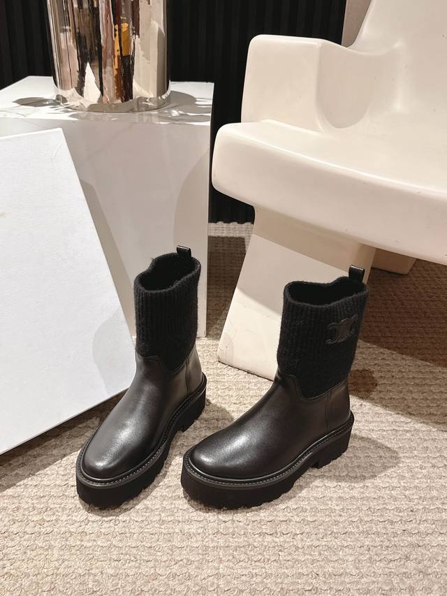 Factory Price P Celine New Classic Arc de Triomphe Wool Socks Thick-Soled Cowhid