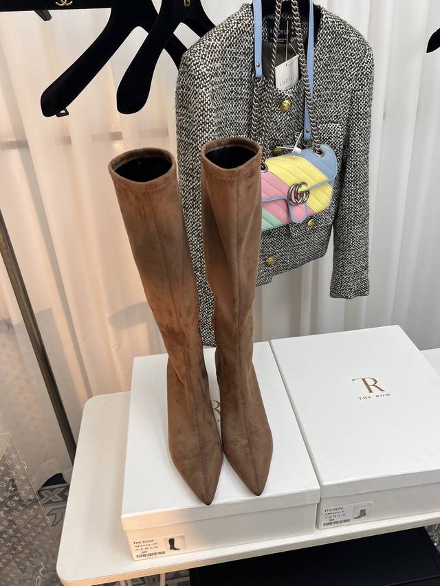 The Row 2025 Early Autumn New Style Tr Stretch Long Boots Kitten Heel These long