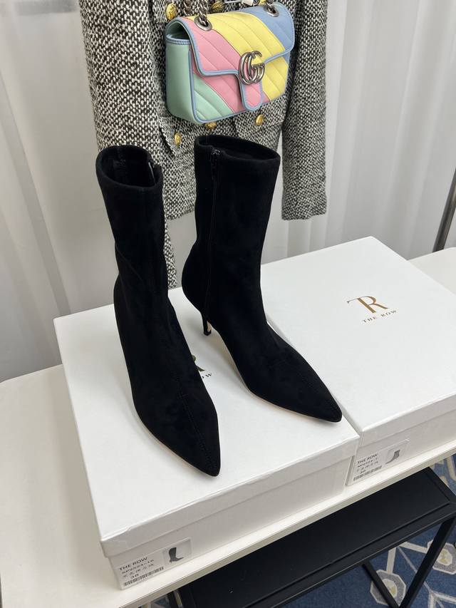 The Row 2025 Early Autumn New Style Tr Elastic Ankle Boots Kitten Heel These ank