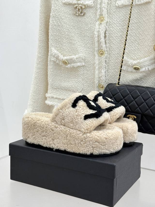 Factory Price Chanel* | Classic Chanel Double C Platform Furry Slippers These fu