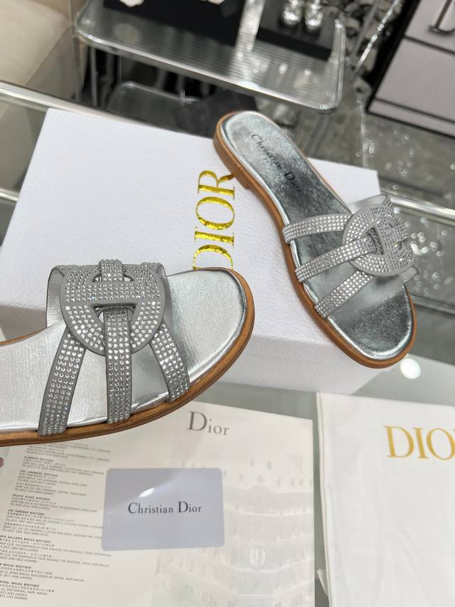 Spring/Summer New Dior D-Lane Sandals - One-strap Openwork Rhinestone Pattern. T