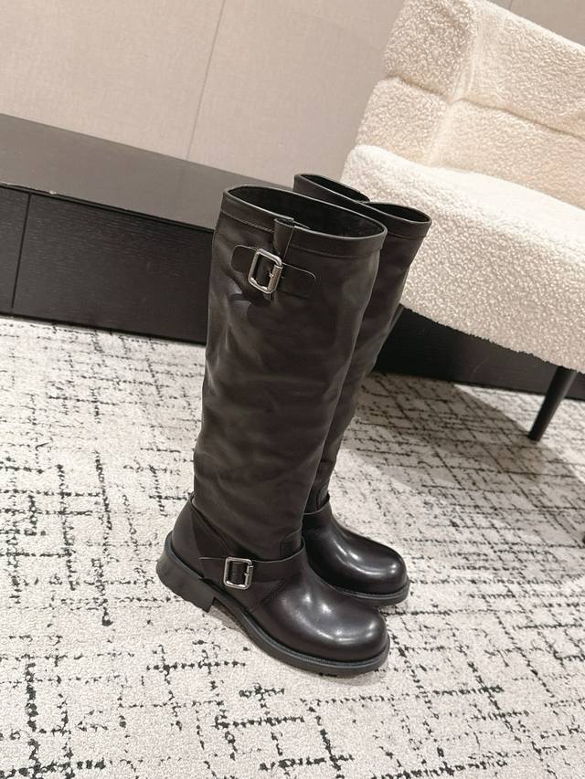 Top-tier version Prada 25 Ss Fall/Winter New Wrinkled Boots Motorcycle Boots Lon