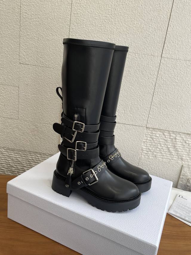 Top Version: Dior 2025 Fall/Winter New D-Fight Elastic Boot Shaft with Buckle An