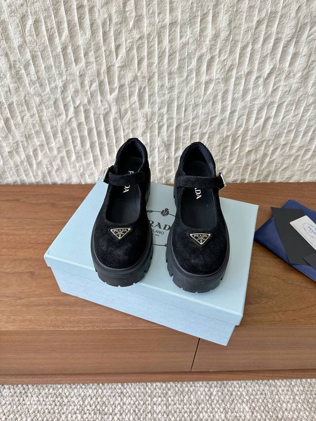 Prada 25Ss Fall/Winter New Monolith Mary Jane Shoes Triangle Buckle Platform Loa
