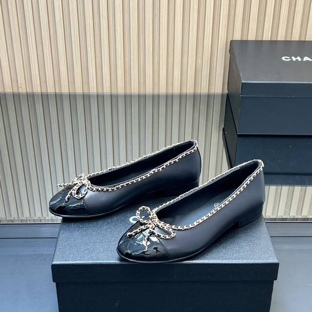 Factory direct Ddd, correct high version! Chanel's classic chain bow ballet flat