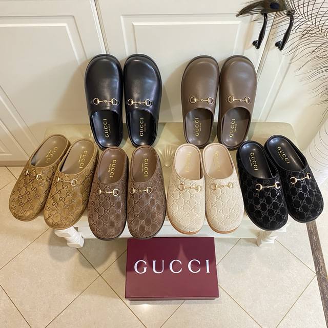 Factory Price P, Gucci New Round Toe Mule Slippers, Suede Embossed Upper, Lambsk