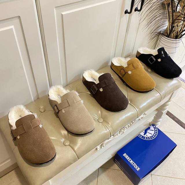 Factory Price (P), Birkenstock Couple Fleece Slippers, Suede Outer, Wool Lining,
