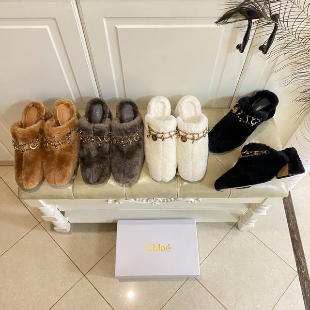 Factory Price P, Chloe high-heeled wool slippers, wool with custom-made hardware