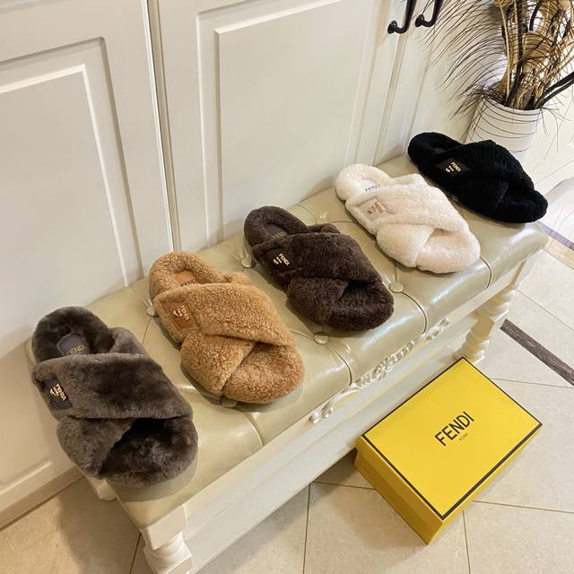 Factory Price P, Fendi fleece slippers, soft lambswool, comfortable and warm, si