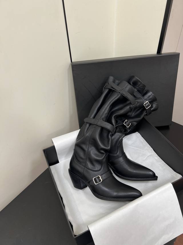 R13 Autumn/Winter New Mid-Heel Knee-High Boots Design Details: Western-style bel