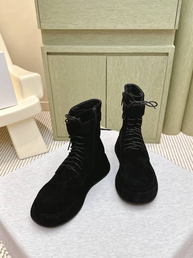 High-quality import | D0013 The Row genuine leather French retro round toe minim