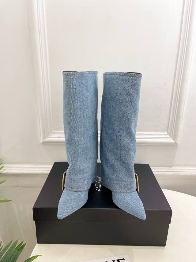 Balmain 2025 Autumn/Winter New Classic Pointed Toe Buckle Pants Boots (Retail Pr