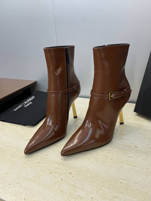Factory Price P Saint Laurent 2025 Fall/Winter New Metal Stiletto Martin Boots Y