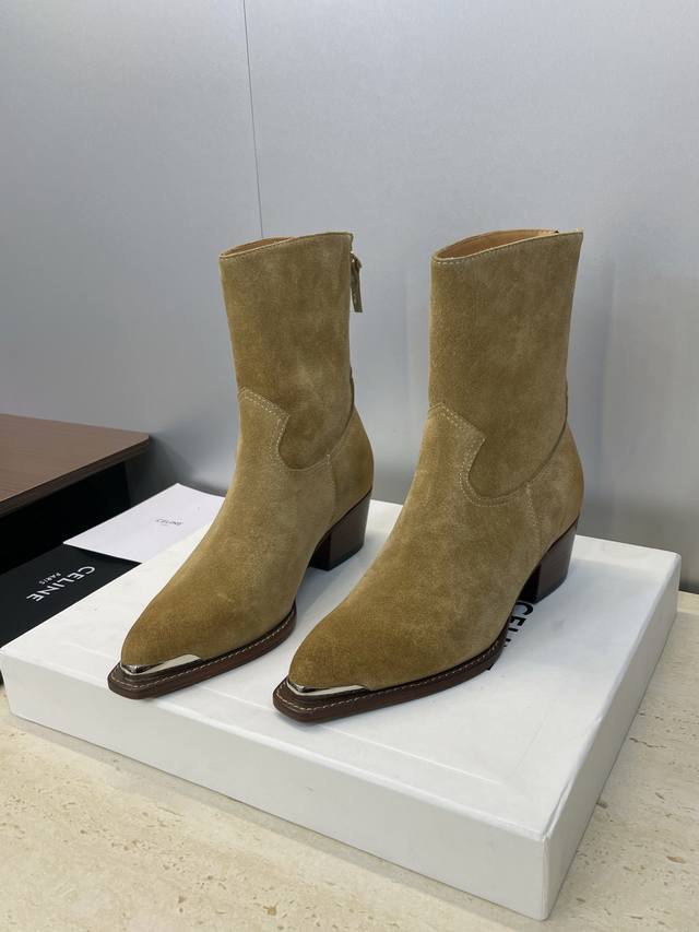 Factory Price P Suede Leather Cowboy Boots Celine 2025 Autumn/Winter New Punk St