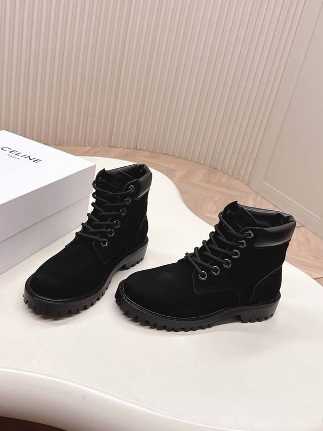 High-quality Celine classic combat boots, round toe, retro style, cool and styli