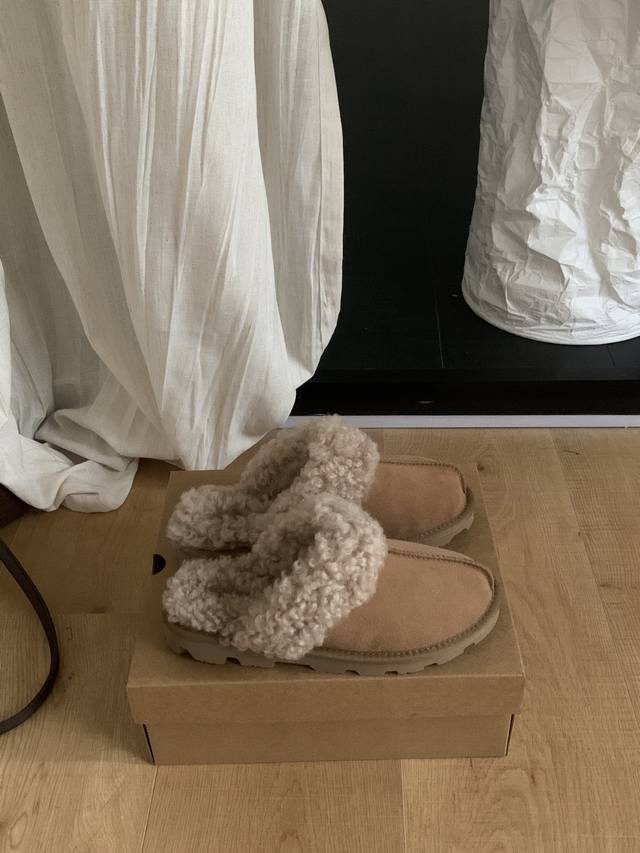 Ugg curly-haired slippers Korean style, very cute Longfeng custom small curly ha