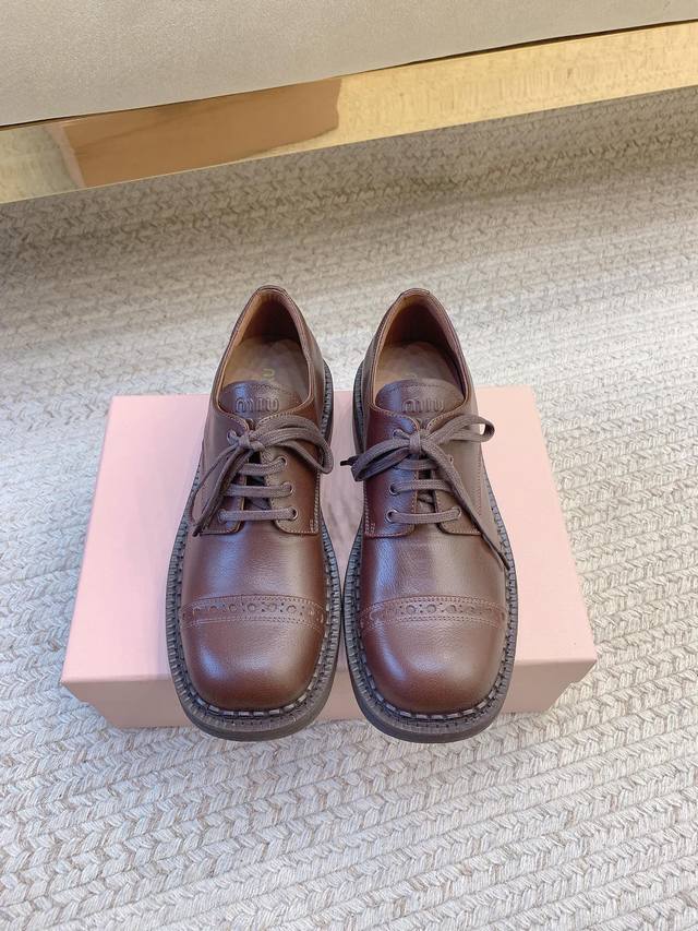 Mi*Mi*Ss25 Square Toe Lace-up Shoes Original Last Top Quality Material Upper: Im