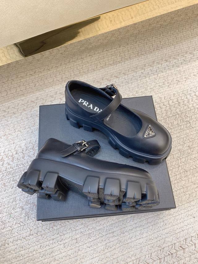 Prad*Ss25 New Thick-Soled Round-Toe Shoes Original Last Top Quality Material Upp