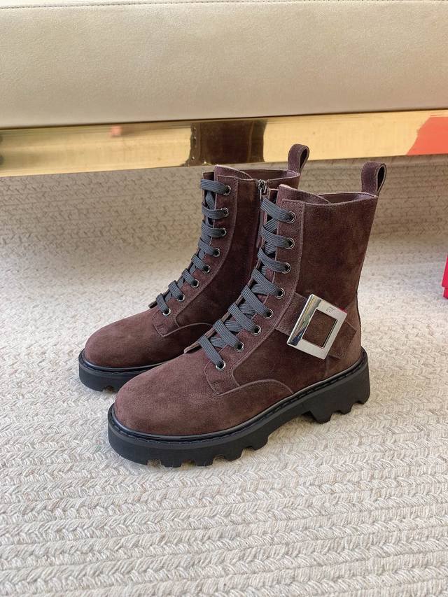 Genuine cowhide and leather Roger Vivie*SS25 new side zipper lace-up ankle boots