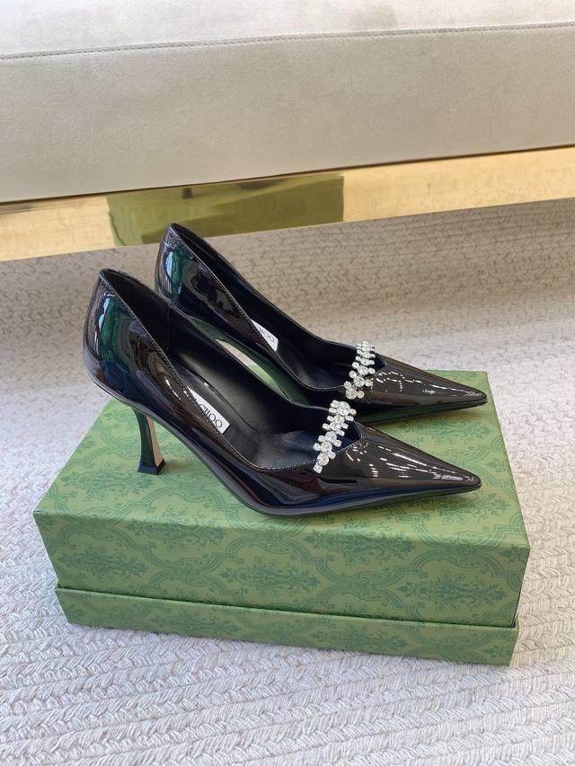 Jimmy Cho*Ss25 New Rhinestone Strap High Heels Original Last Top Quality Materia