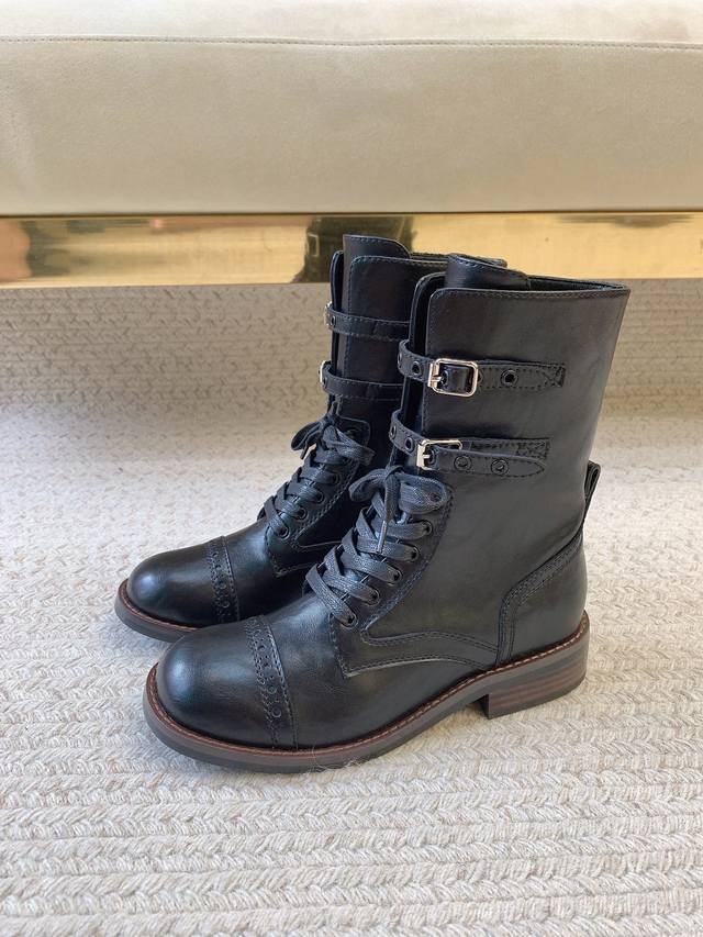 Lnfoll*Ss25 New Double-Strap Lace-Up Boots Original Last Top Quality Material Up