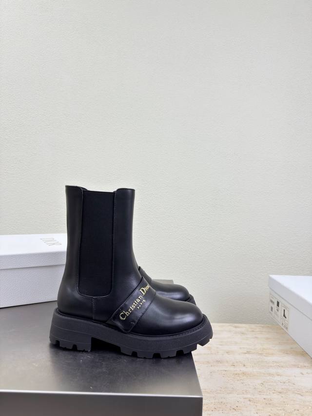 Chelsea Elastic Boots Dior Thick-Soled Metal Letter Logo Decorated Ankle Boots O