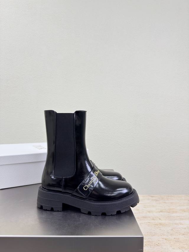 Chelsea Elastic Boots Dior Thick-Soled Metal Logo Ankle Boots Original Version B