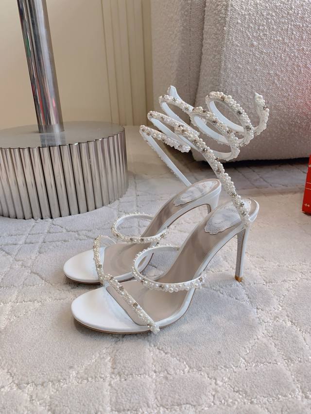 Factory Price P Ren* Caovill* Snake Pearl High-Heeled Sandals - Exquisitely eleg