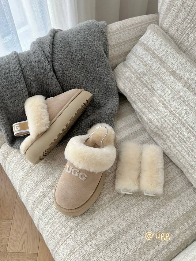 Ug.G Two-way embroidered bread slippers Multiple ways to wear: Wool strap Elasti