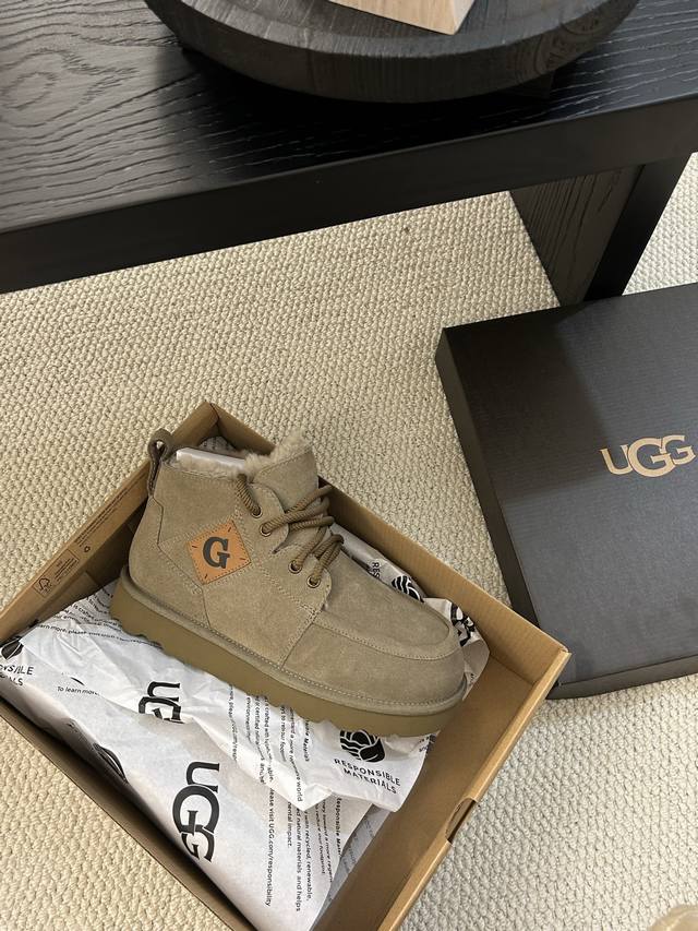 Ugg Winter New Men's Fashionable Comfortable Thick-Soled Lace-Up High-Top, Cowhi