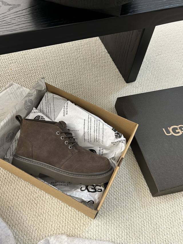 Ugg 2025 New Men's Lace-up Rag Series Martin Boots, super stylish, made of cowhi