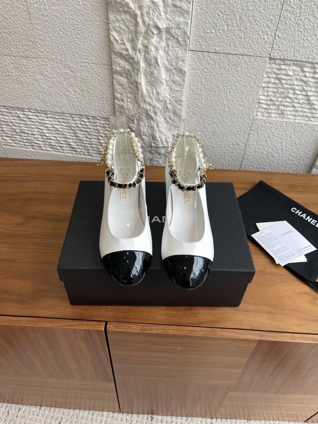 Top Version: Chanel 25Ss Spring/Summer New Pearl Chain Buckle Double C Mary Jane