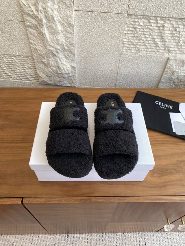 Top Version: Celine 25Ss Autumn/Winter New Triomphe Wool Slip-on Slip-on Wool Sl