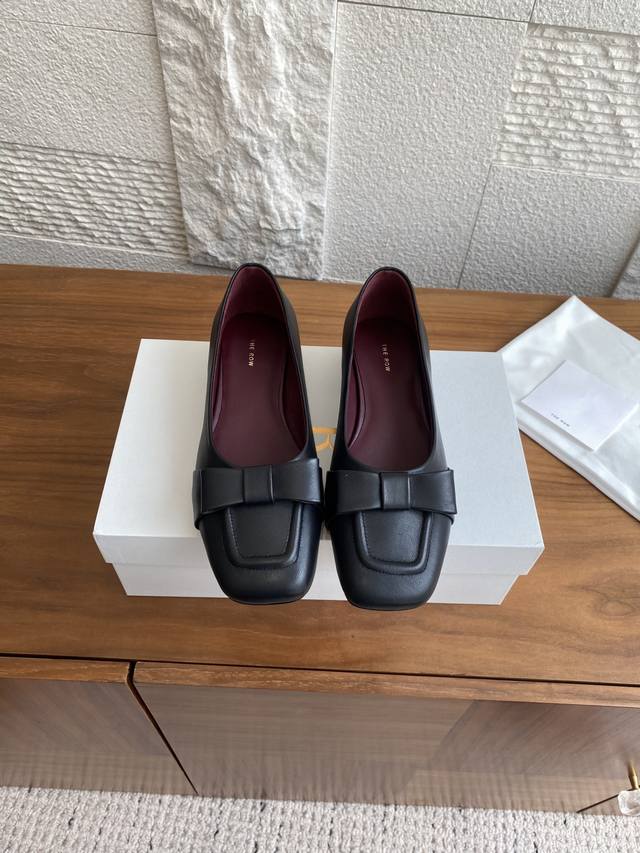 Top Version: Dongguan Goods The Row 25Ss Autumn/Winter New Bow Square Toe Chunky