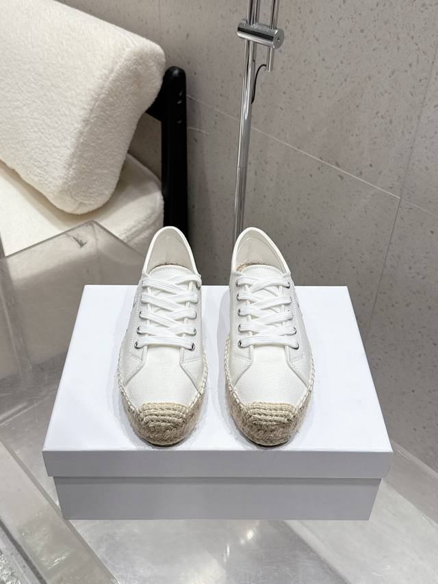 Factory direct. Celine 2025Ss new Arc de Triomphe thick-soled hemp rope canvas s